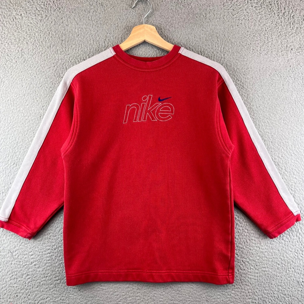 Vintage Nike Kids Crewneck‎ Sweatshirt Pullover Red Embroidered Logo S(8)